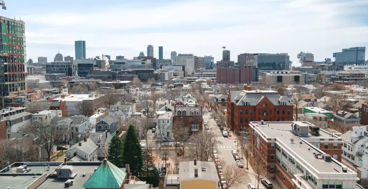 Aerial view of East Cambridge and the surrounding commercial real estate market