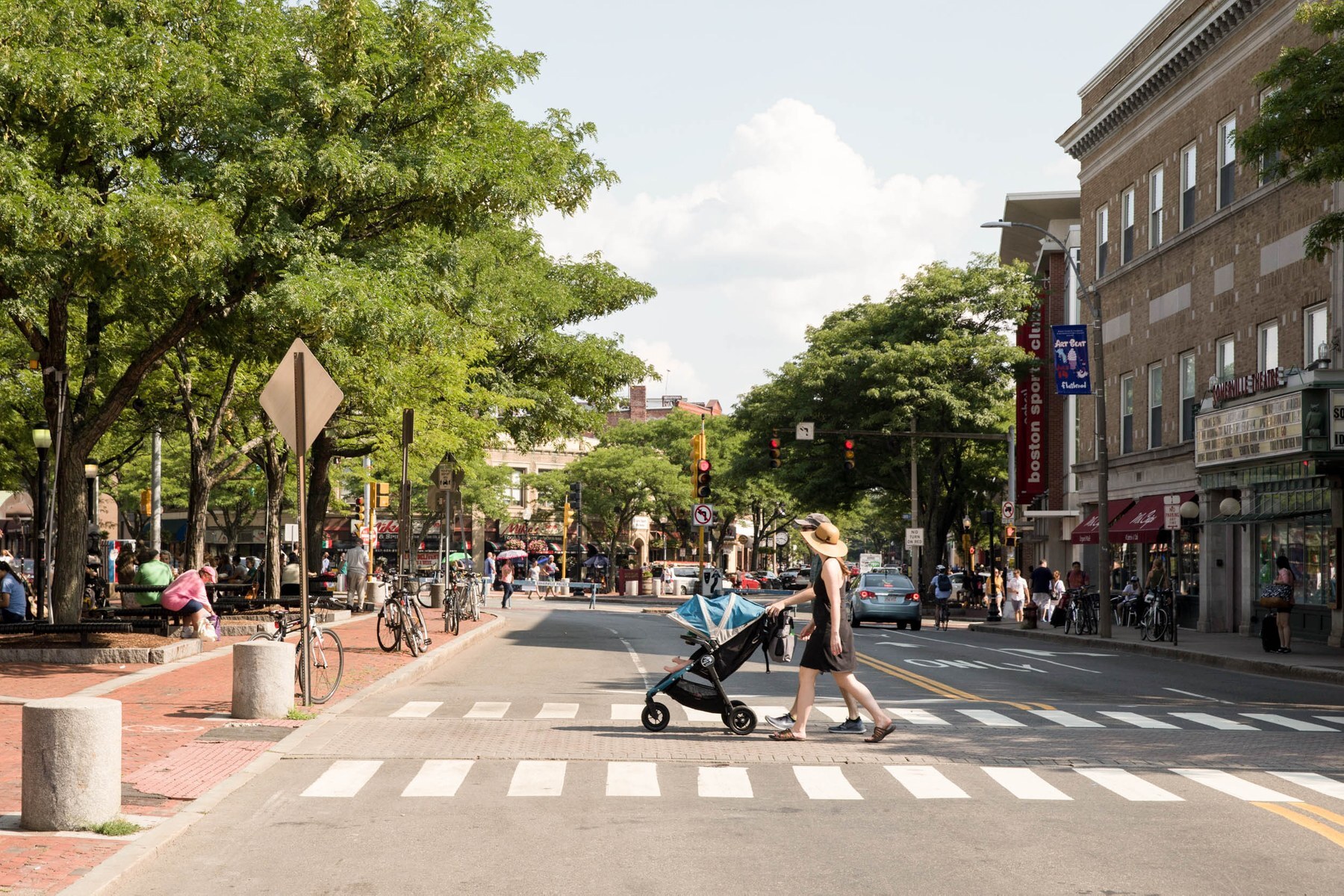 Somerville Theatre and surrounding Davis Square commercial district